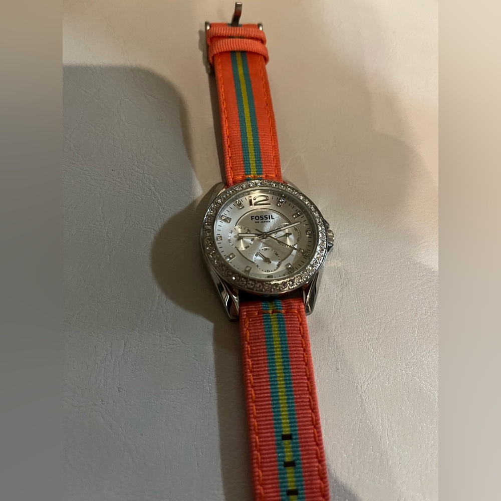 Fossil multicolor unisex women’s watch iced out bezel